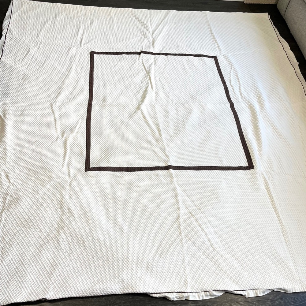 Diamond Quilted Hotel Style Cotton Duvet Cover Full Queen Brown Trim Luxury